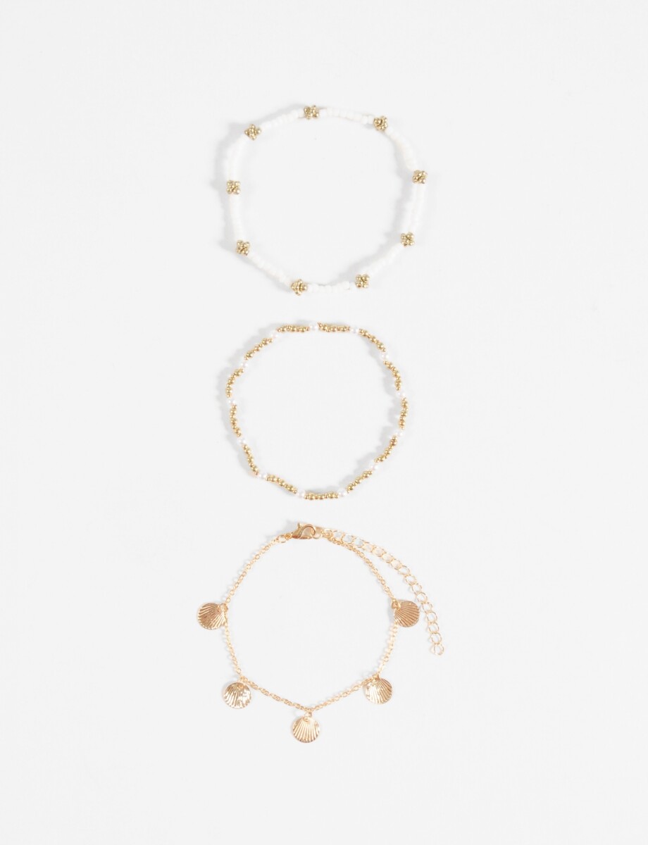 Tobillera triple con mostacillas - blanco 