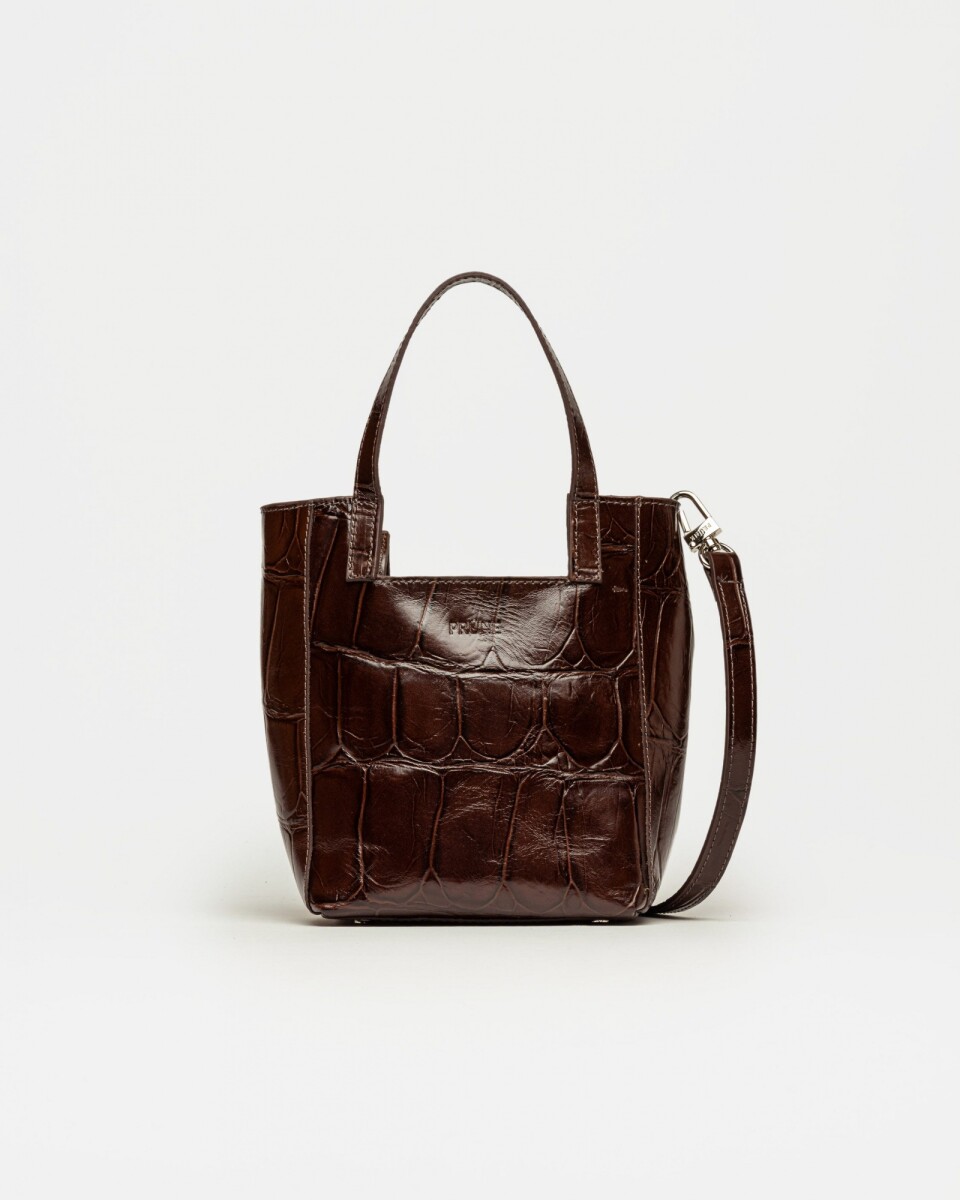 Mini Bag The Icon en cuero grabado big croco - Marron 
