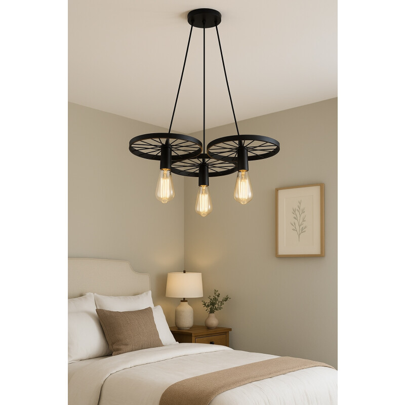 Lampara Colgante Techo Retro Decorativo Ruedas Vintage Led Negro