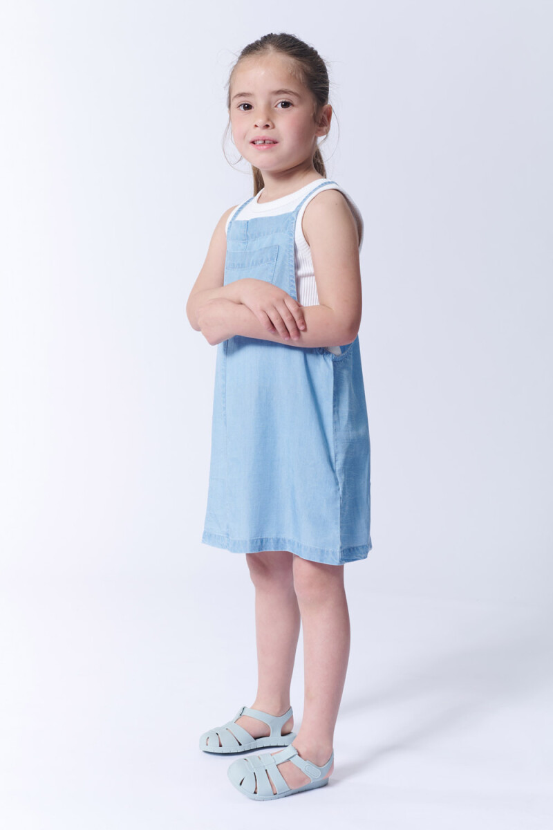 Vestido con bolsillos tencel Celeste
