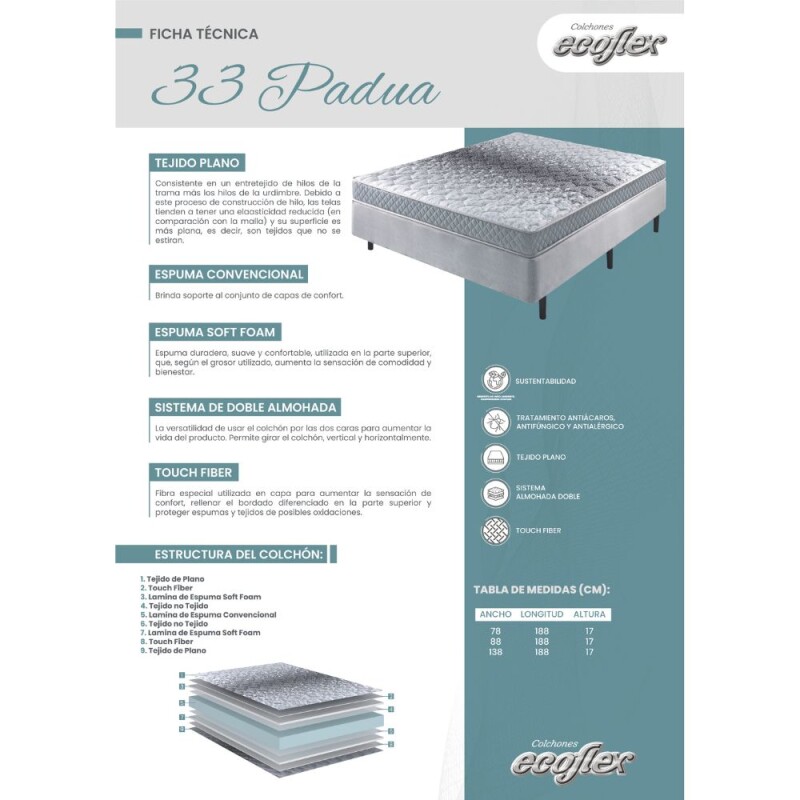 Colchón Ecoflex D33 0.80 x 1.90 x 0.17 Colchón