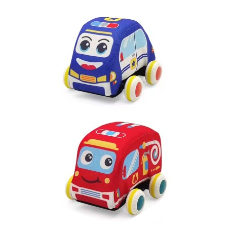 Set 2 Autitos de Peluche Autos en Tela Blandos Bebé Huanger Azul/rojo