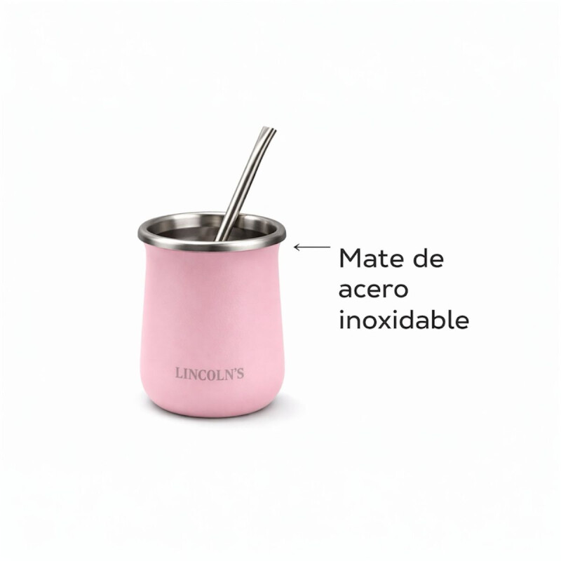 Set Matero Termo Acero Inoxidable 1L + Mate Acero Inoxidable Rosado
