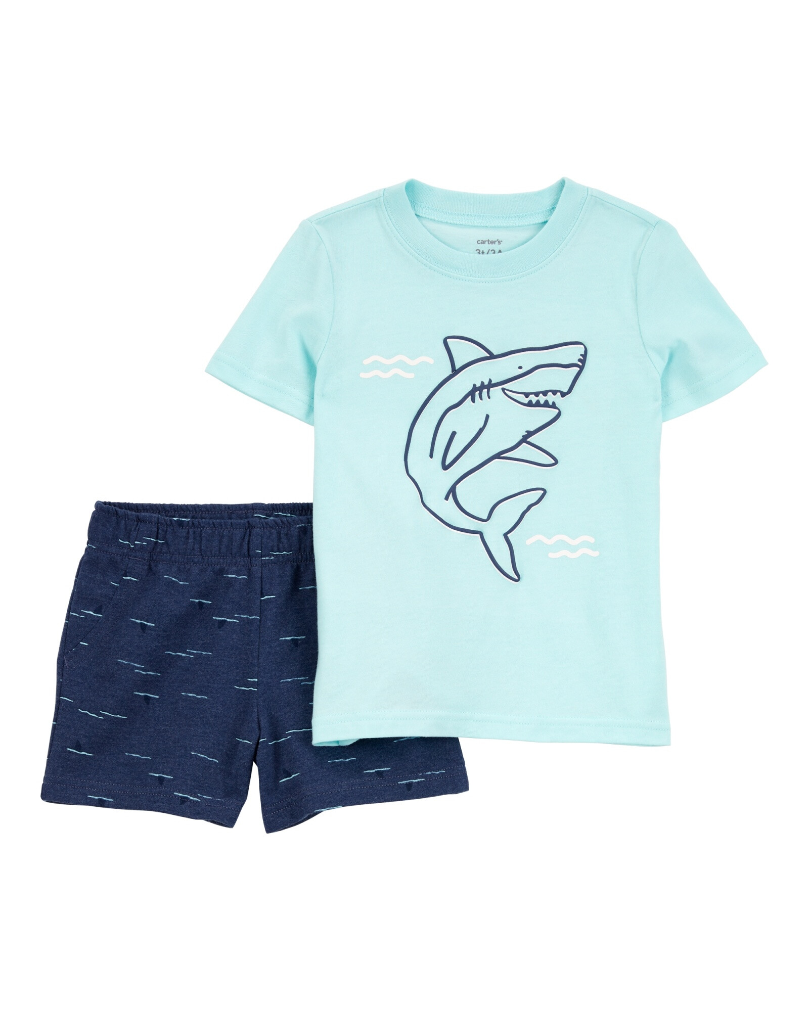 Set dos piezas de algodón, short y remera, diseño tiburón Sin color