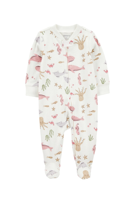 Pijama una pieza de algodón, con pie, diseño fauna marina Sin color