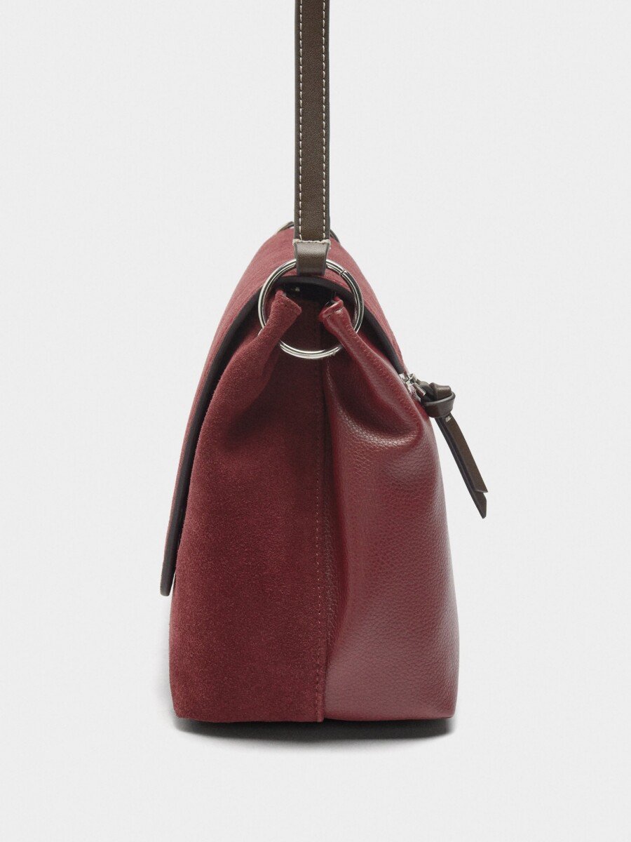 Bolso Bandolera Con Piel E Solapa burdeos