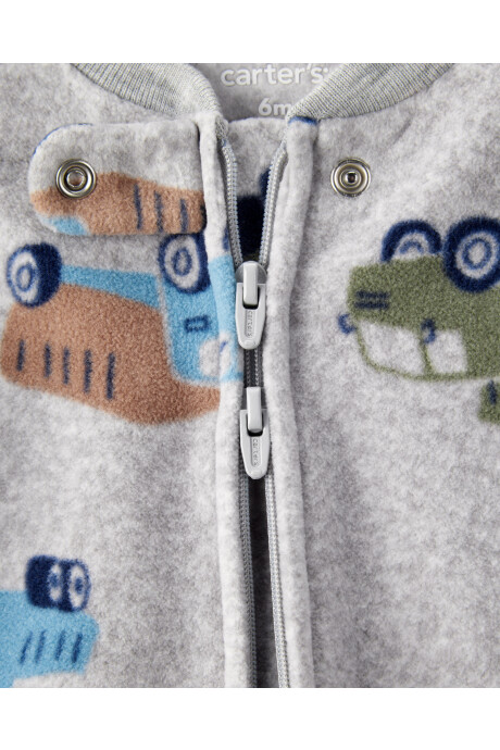 Pijama una pieza de micropolar, con pie, diseño camiones Pijama una pieza de micropolar, con pie, diseño camiones