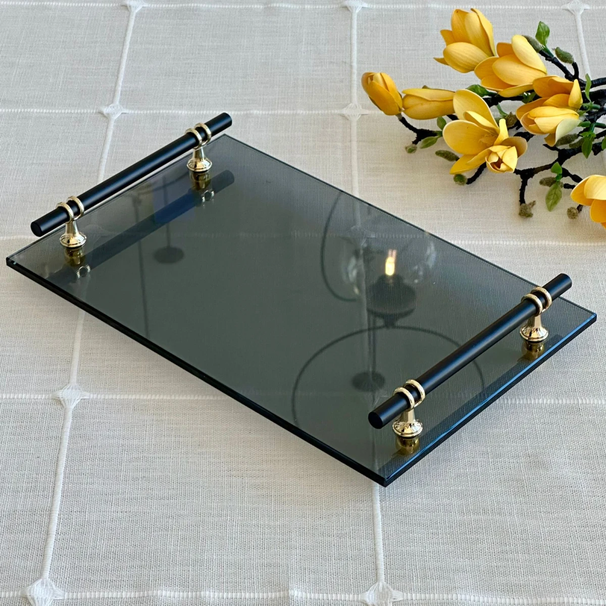Bandeja Rectangular Decorativa Vidrio Largo 35cm x Ancho 22cm 