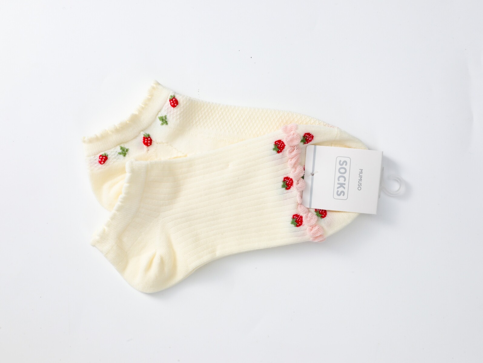 CALCETINES BAJOS DE FRESA DULCE PARA MUJER (2 PARES/BLANCOS) 