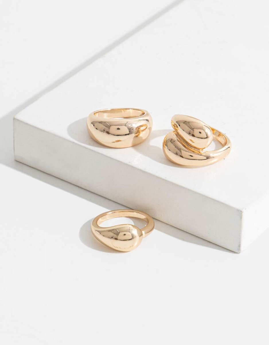Set De Anillos Gota Chunky - Dorado 