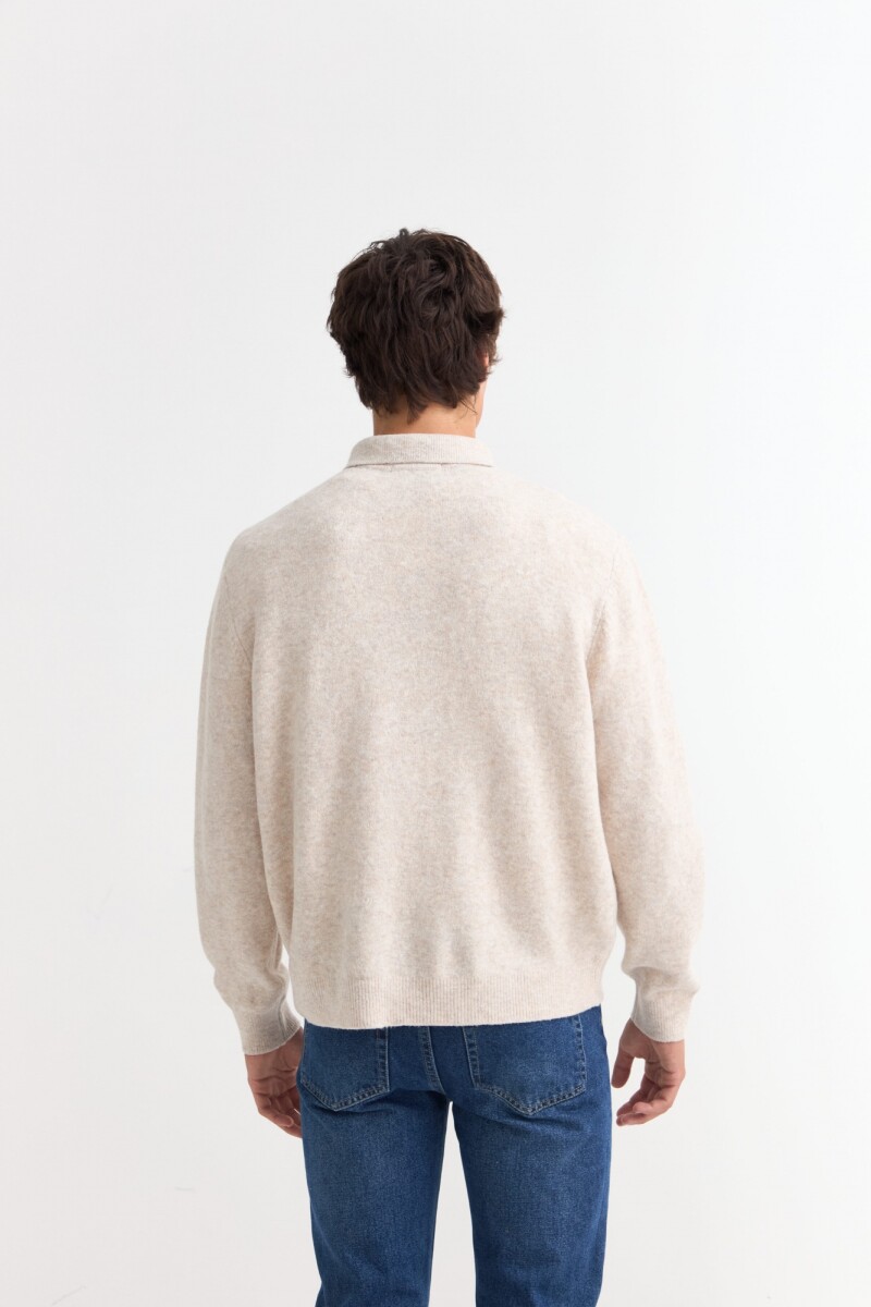 Sweater cuello polo con cierre BEIGE