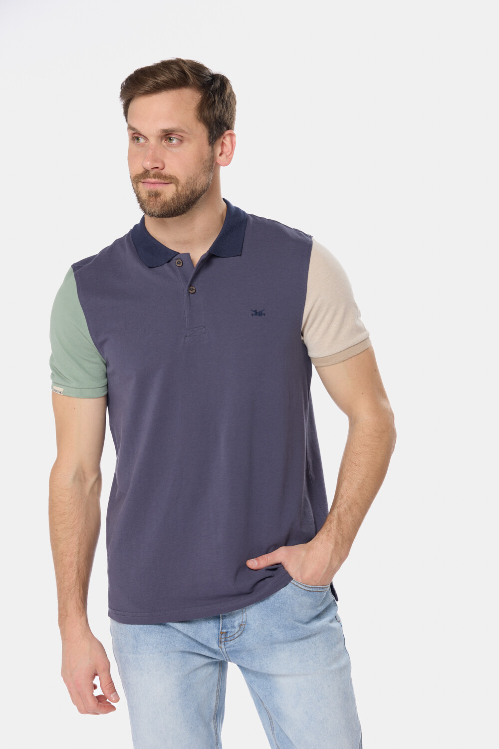 REMERA POLO COMBINADA PIQUÉ Azul