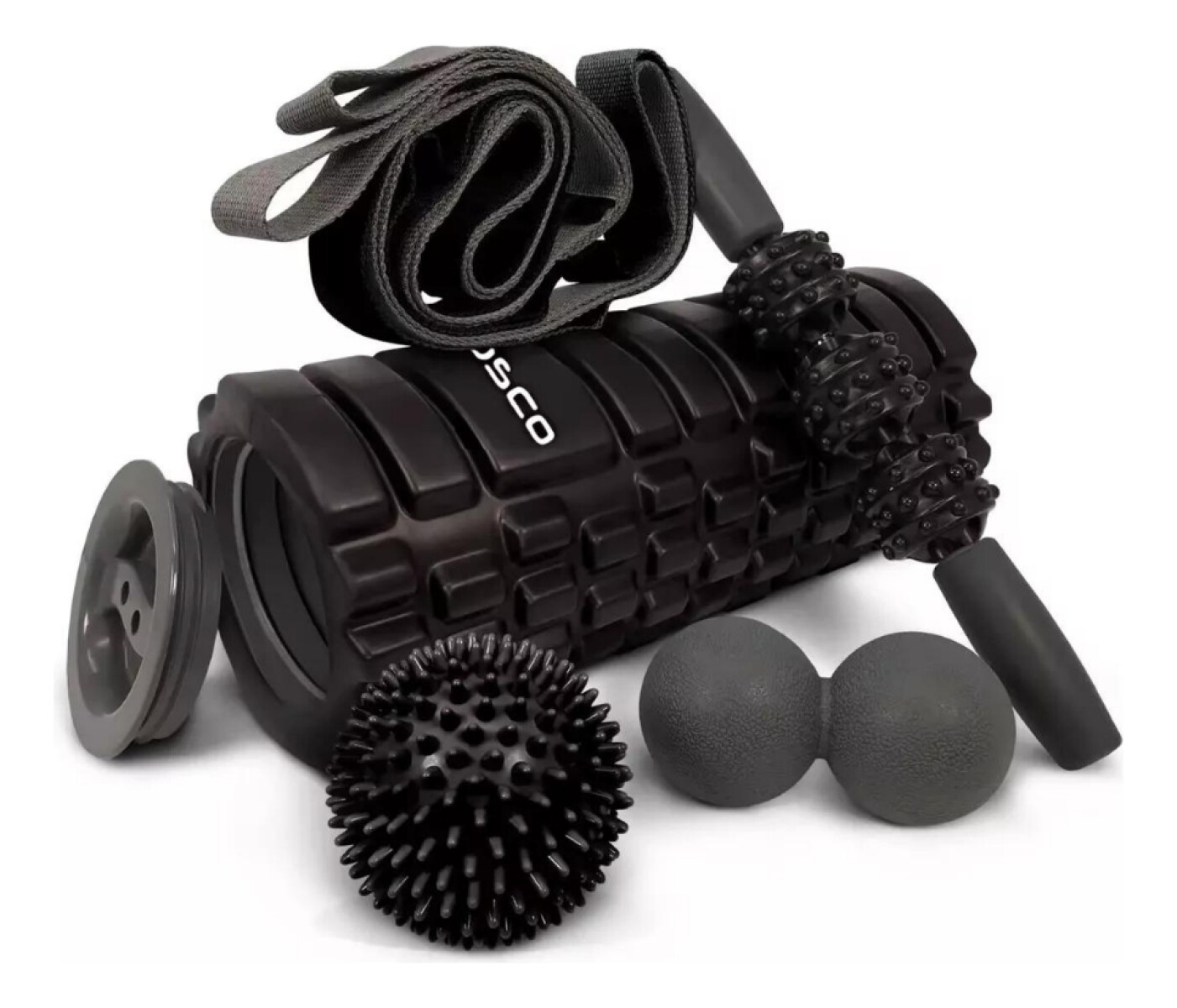Rolo Rodillo Bosco Foam Roller Masajeador Pilates Set Full - Negro 