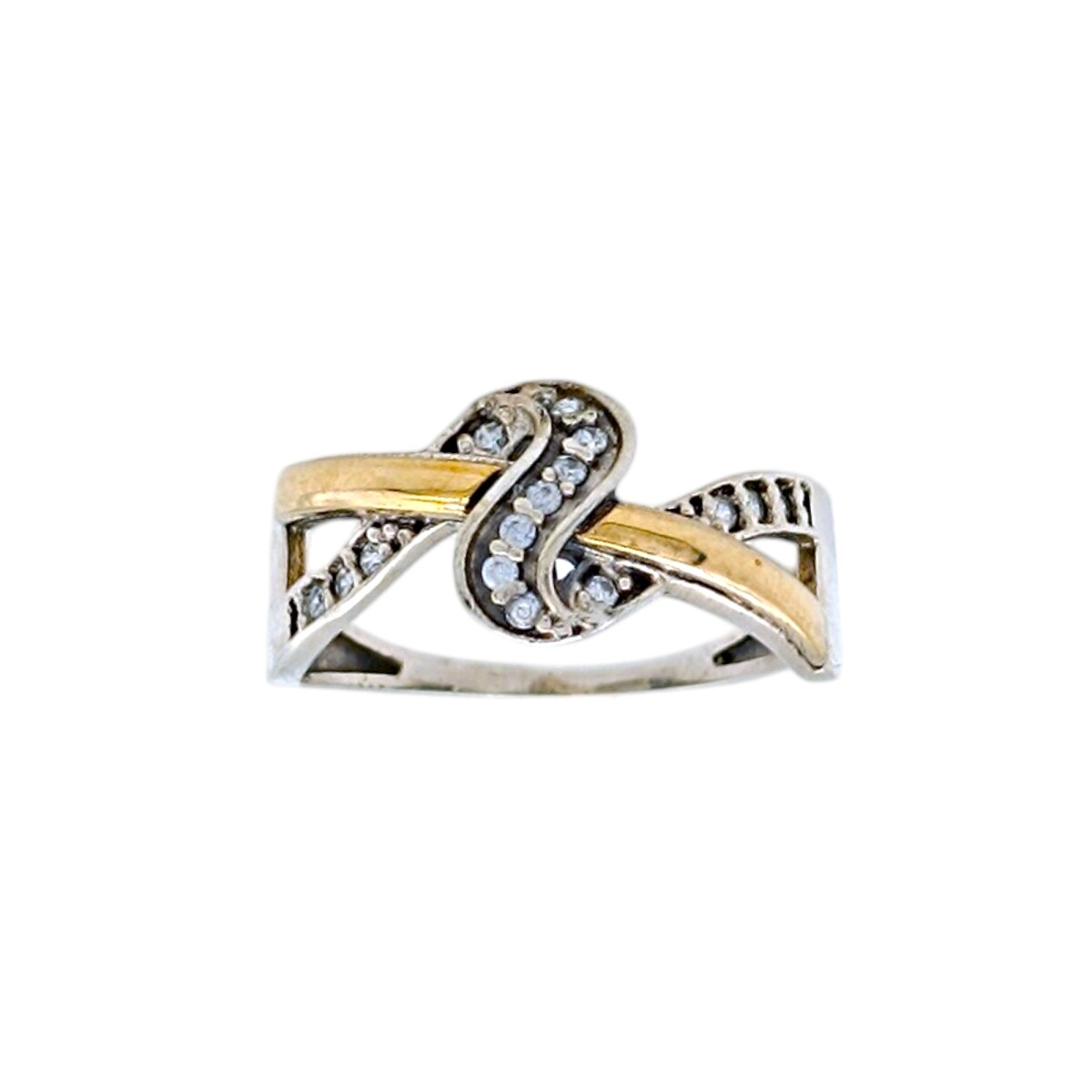 Anillo Entrelazado-Plata y Oro-Piedra Zirconia-AN5203 - conpiedra 