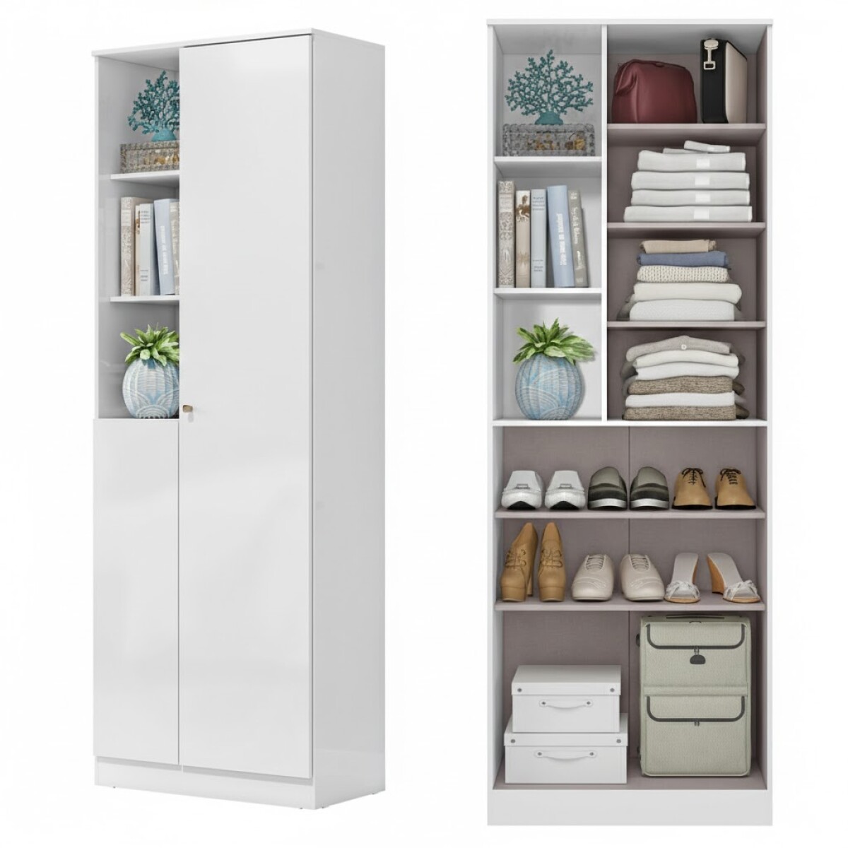 Multiuso Organizador Zapatera Lince 2 Puertas 7 Estantes con Nichos - Blanco 