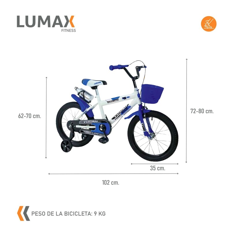 Bicicleta Infantil Lumax Rodado 16 Urbana Con Rueditas Y Canasto Azul