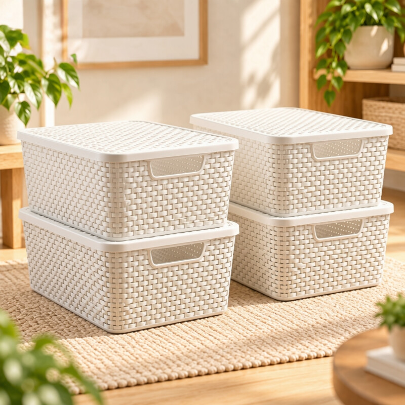Set x4 caja ratán 20 lts BLANCO