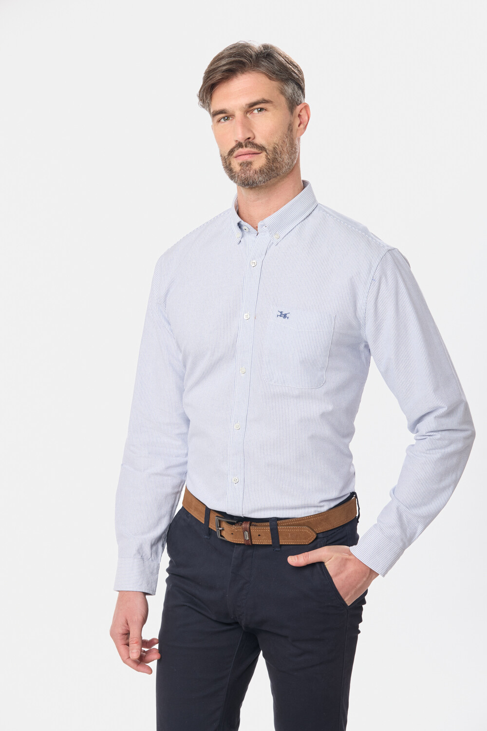 CAMISA OXFORD A RAYAS Azul