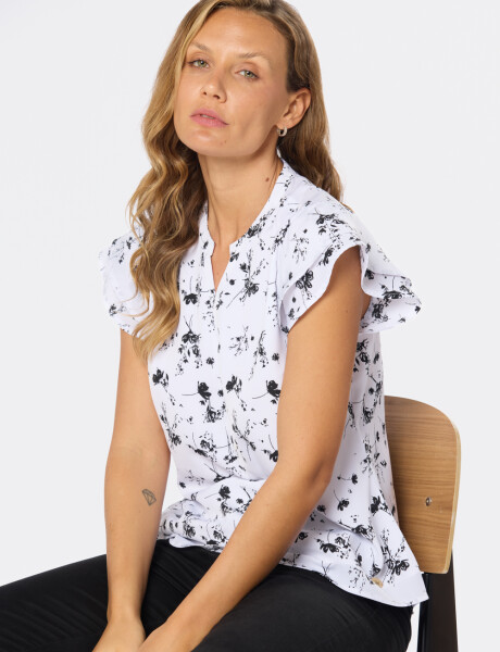 BLUSA ESTAMPADA CON VOLADOS Flor
