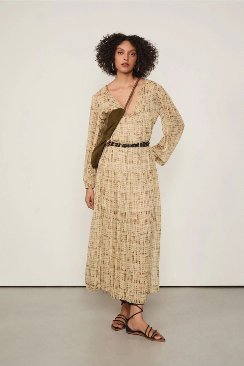 VESTIDO LARGO TRAMA Beige