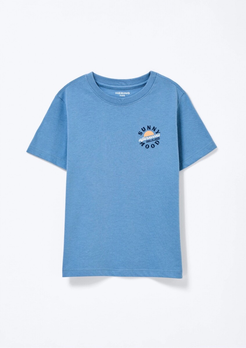 CAMISETA BÁSICA CON ESTAMPA - CELESTE 