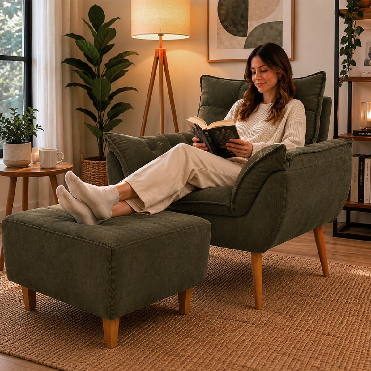 Juego De Living Sillón con puff - Marrón 