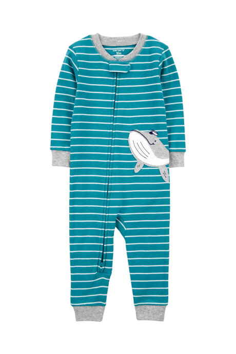 Pijama una pieza de algodón, estampa ballena Pijama una pieza de algodón, estampa ballena