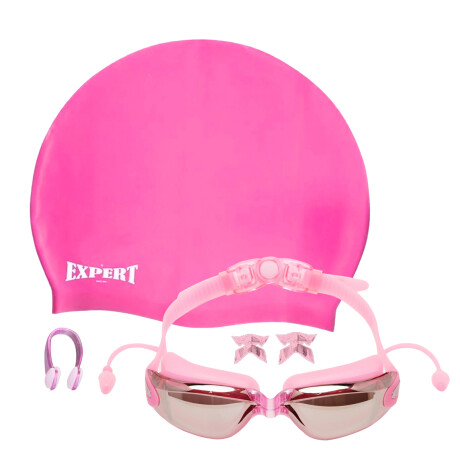 Set Natación Gorra Silicona+ Lente+ Tapones Niño Adul Rosa / Adultos