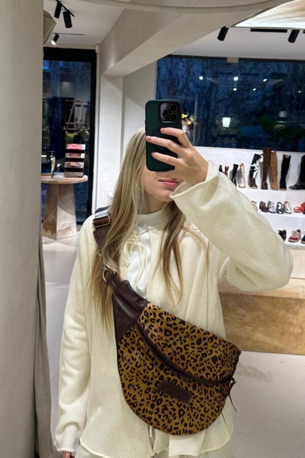 Leather Fanny Pack XL Leopard / Chocolate