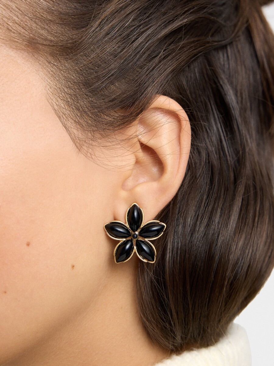 Pendientes Flor Con Resina negro
