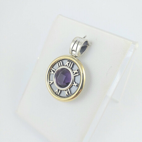 Colgante de Plata 925 Doublé en Oro 18 kt Circonia Violeta Diámetro 25 mm Números Romanos