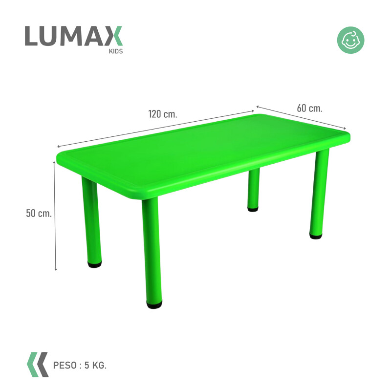 Mesa de plástico niños rectangular 120x60cm Verde