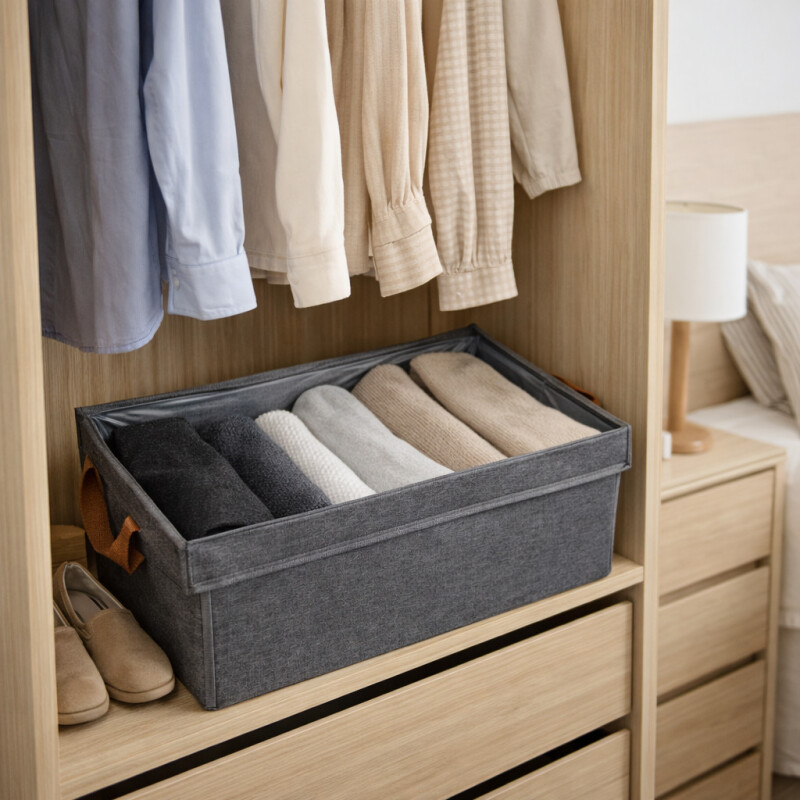 Organizador Ropa Con Tapa Caja Almacenamiento Plegable Gris Oscuro Organizador Ropa Con Tapa Caja Almacenamiento Plegable Gris Oscuro