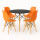Juego de comedor Con Mesa Circular de 80cm + 4 Sillas Eames Naranja/Negro