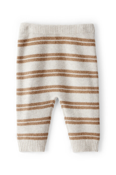 Pantalón de punto, diseño a rayas crema y marrón Sin color