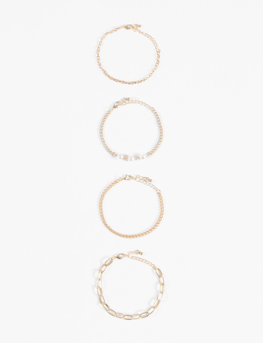 Pulsera cuatro cadenas con perla - dorado 