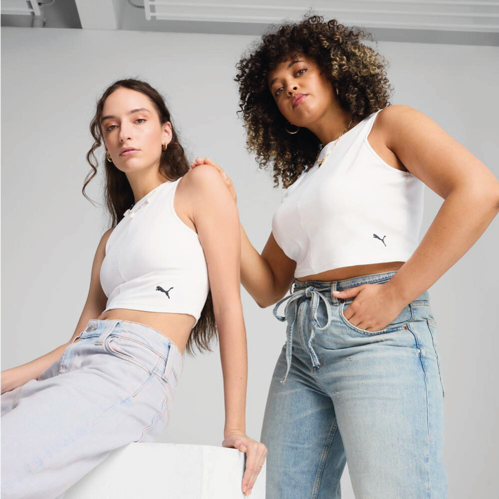 Top Puma Wardrobe Ess Ribbed Crop Top Mujer PUMA White