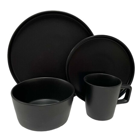 Juego de Vajilla Cerámica 16 Piezas Platos Bowls Tazas 325ml Negro