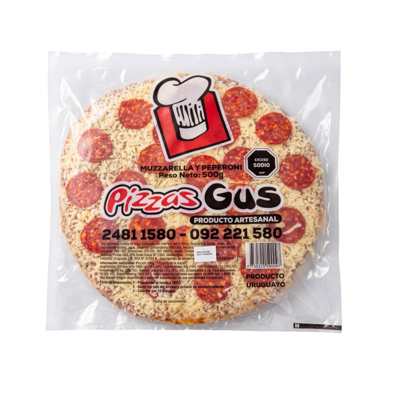 Pizza Gus 1 ud. - 500 g - Muzzarella y Pepperoni