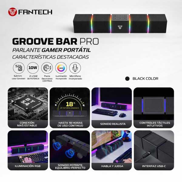 Barra Sonido Gamer Fantech Bs163 Pro Rgb 10w BARRA SONIDO PARLANTE FANTECH BS163 10W