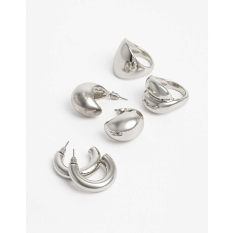 Set Anillos Y Argollas Metal Plateado Rodio