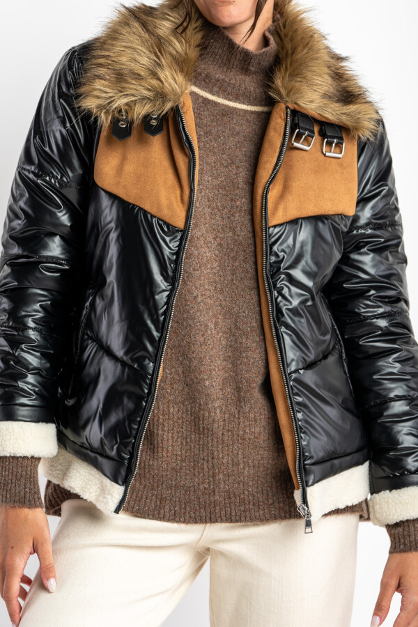 Campera Capitoneada Combinada Negro
