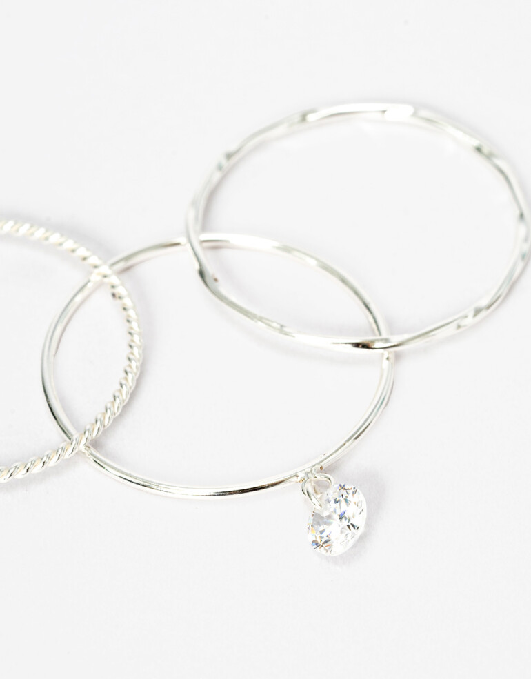 Sets Anillos Strass Set De Anillos En Plata 925 Y Cubic - Plateado