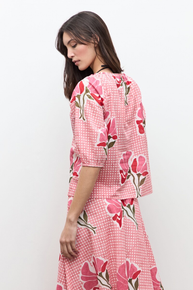 Blusa estampa Malva floral rosado