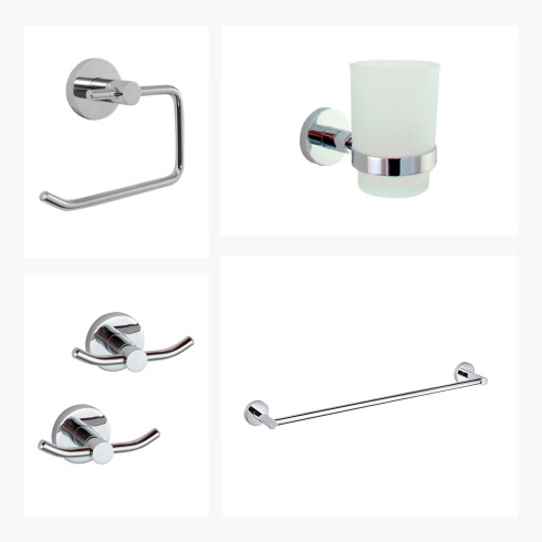 SET DE ACCESORIOS TOALLERO PORTAROLLO PORTAVASO METAL ROMA 000