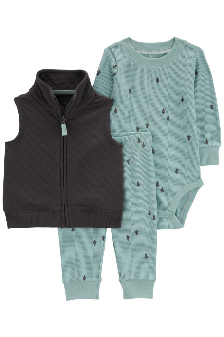 Set tres piezas de algodón, chaleco capitoneado, pantalón y body térmicos Set tres piezas de algodón, chaleco capitoneado, pantalón y body térmicos