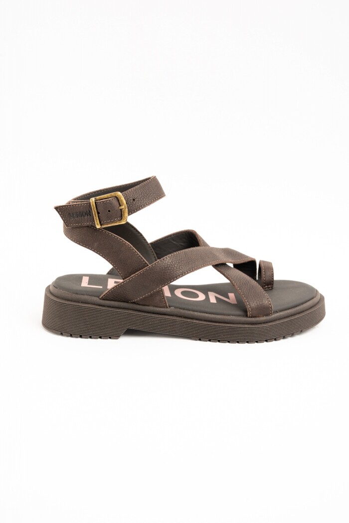 Sandalias Tiras Cruzadas Cuero Chocolate