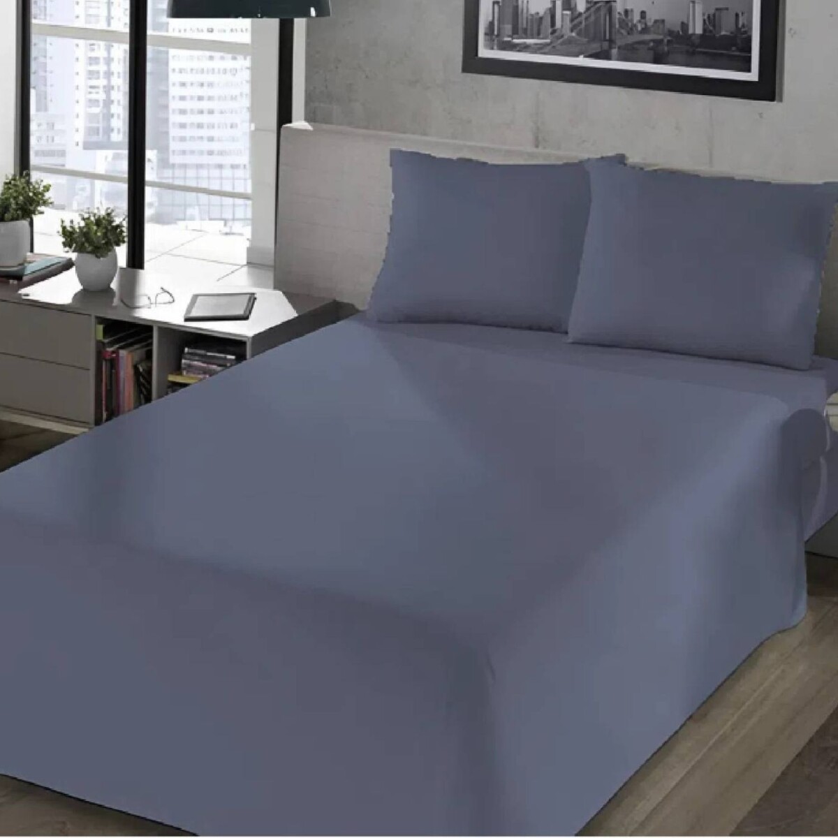 Juego de Sábanas 1 Plaza Home Class Lisas 180 Hilos 100% Algodón - Azul Piedra 