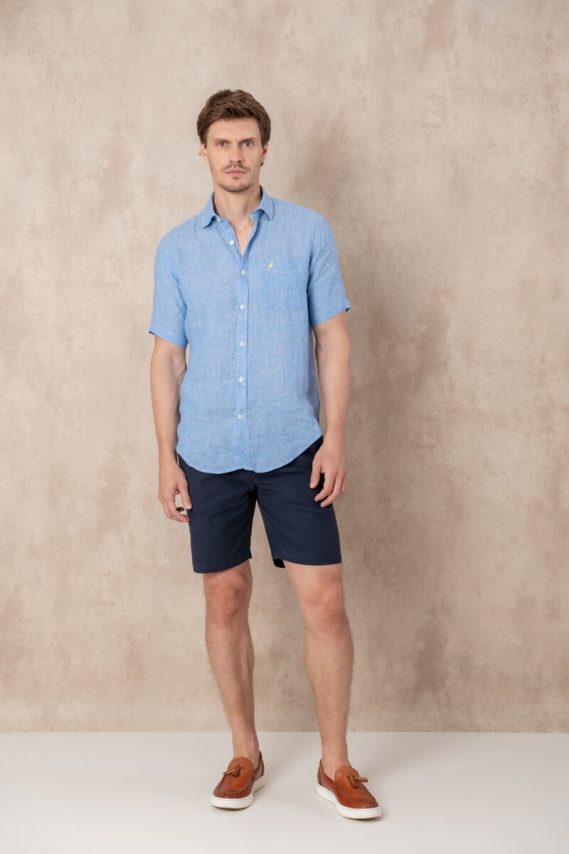 Camisa Lino manga corta - Celeste 