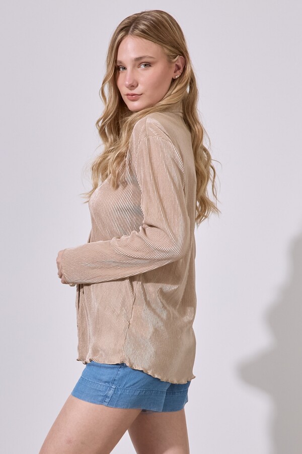 Camisa Saten Plisado BEIGE